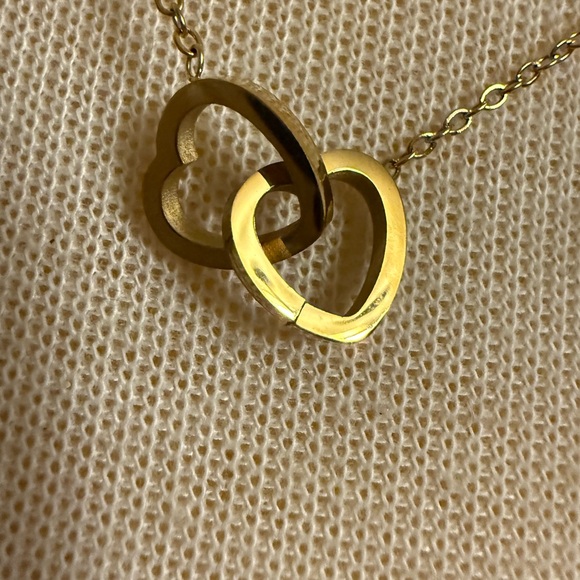 Gold-tone Stainless Steel Double Heart Necklace NWOT - Picture 4 of 5